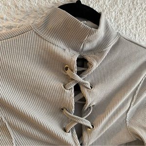 Grey bodysuit with open lace up back